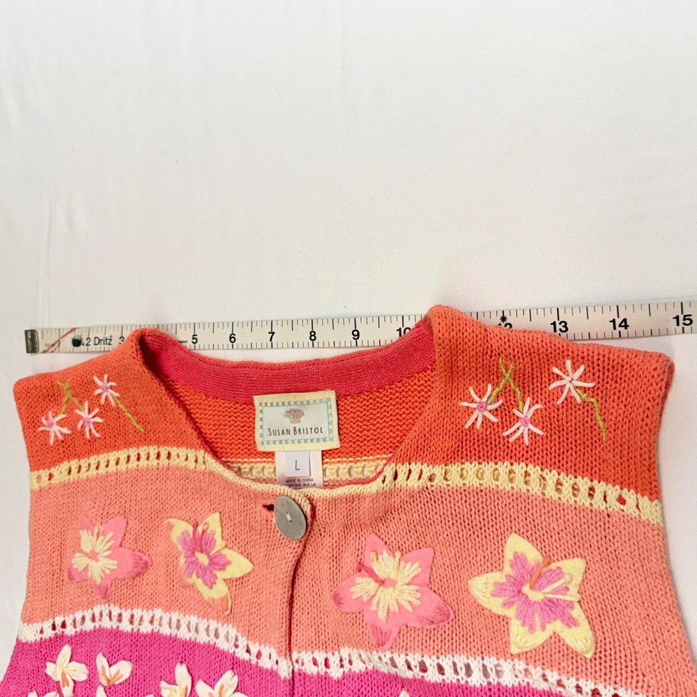 Susan Bristol VTG 1999 L Floral Embroidered Linen Blend Knit Vest Pink SB164 - Picture 9 of 13